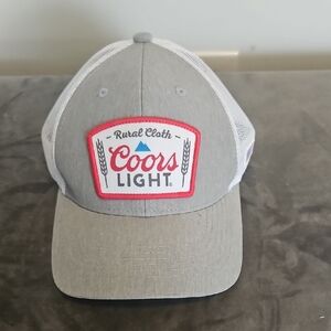Gray and White Mesh Trucker Hat with Red Patch...coors light logo